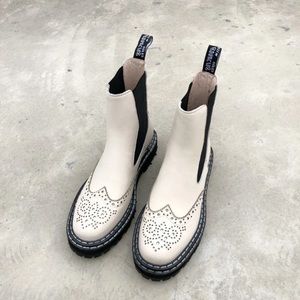 Off white leather boots